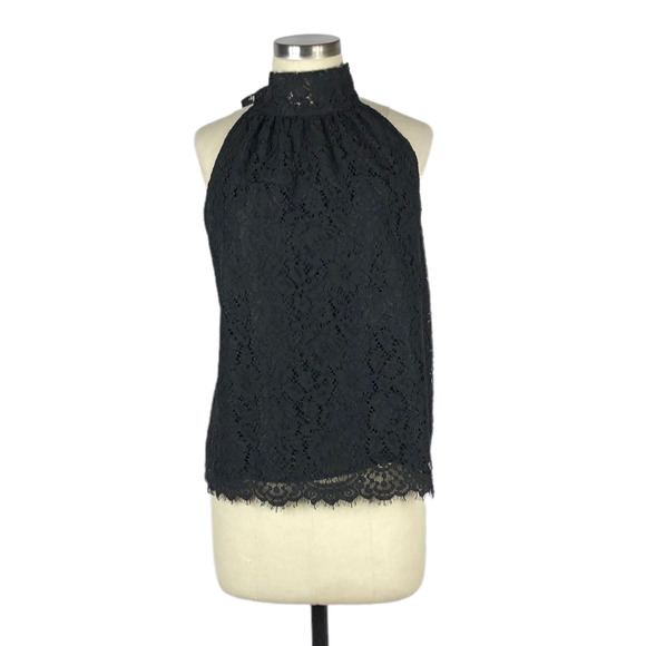 J. Crew Tops - J CREW Black Lace Halter Tie Neck Blouse Sleeveless Top Women's Size Medium Glam